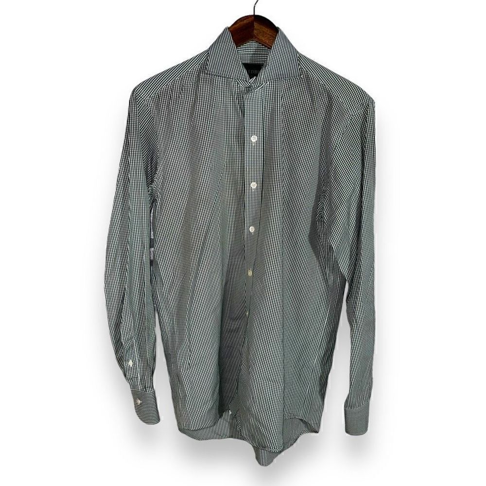 Green Gingham Ledbury Fine Shirting Dress Shirt Size M 15